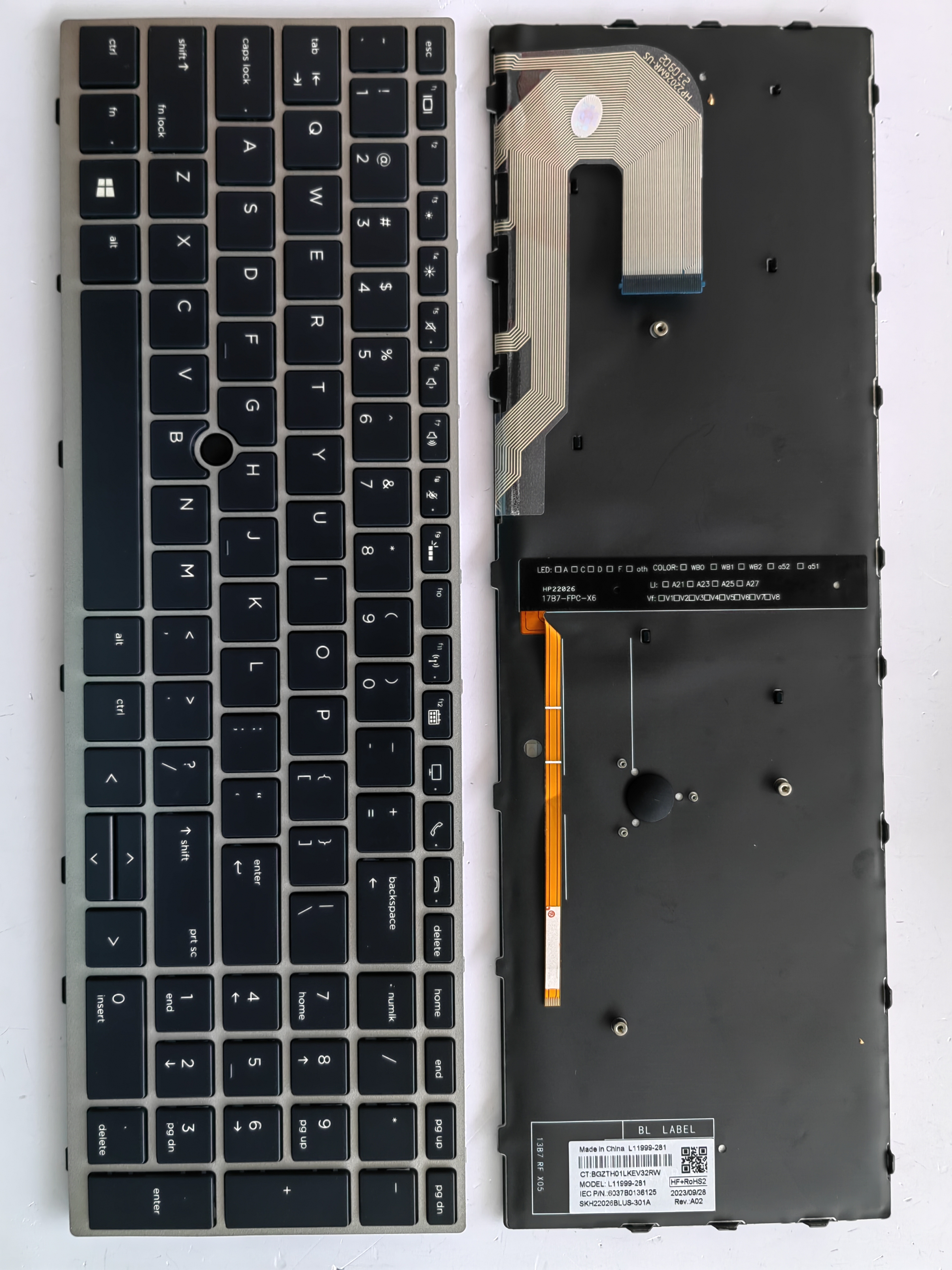 Picture of New Replacement Laptop Keyboard For HP 850G5/850G6 SILVER FRAME BLACK With hole Backlit (OEM) US Layout